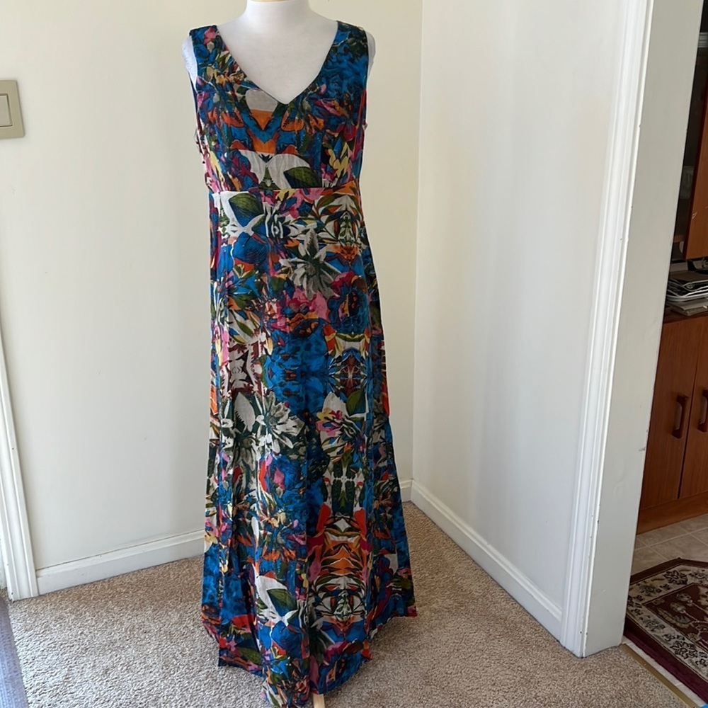 SURKANA Size L blue multi cotton maxi dress